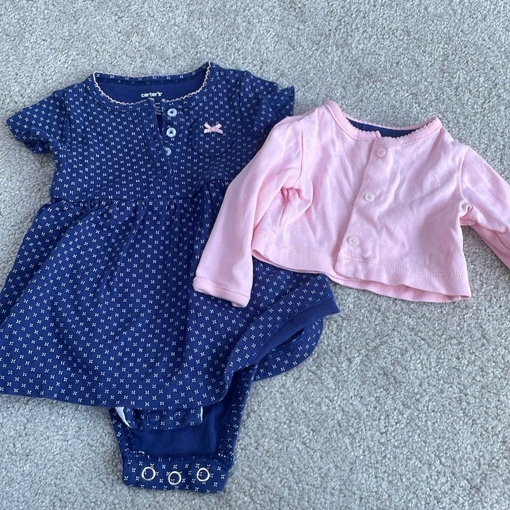 Baby Girl's Size 3 Months Onesie Dress and Cardigan